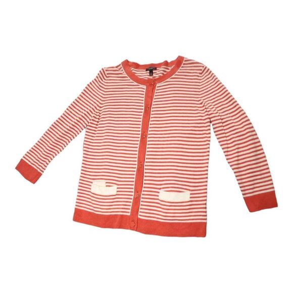 EUC Talbots Orange Off White Stripes Cardigan Sz Small‎ Preppy Pockets Buttons - Picture 1 of 8